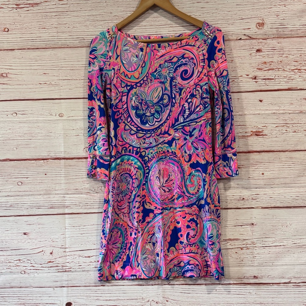 Lilly Pulitzer UPF 50+ Sophie Dress in Blue Currant Drop Me A Lime Sz XS - Picture 6 of 14